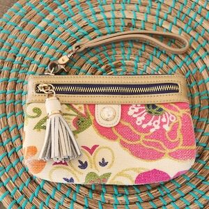 Spartina 449 Floral Canvas Wristlet in Pink, Green & Cream
